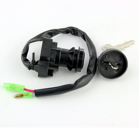 Ignition key switch and key, 2-position, Kawasaki KLF300/400/KVF400, black plastic with wiring harness