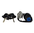 Ignition key switch with two keys and gray 4-pin connector; black housing with blue cylinder for Yamaha Grizzly/Kodiak