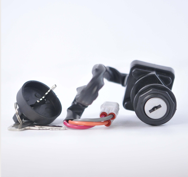Ignition key switch with two keys and wiring harness, black plastic housing for ATV DVX400/KFX400/LTZ400