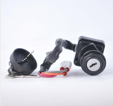Ignition key switch with two keys and wiring harness, black plastic housing for ATV DVX400/KFX400/LTZ400
