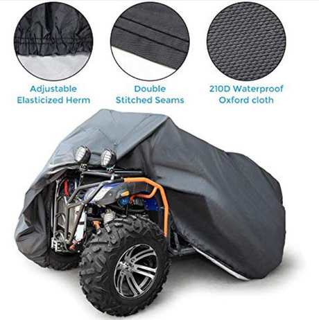 ATV Cover Large, 100 in x 43 in x 47 in, DGT Agri; 210D waterproof Oxford cloth with adjustable elasticized hem.