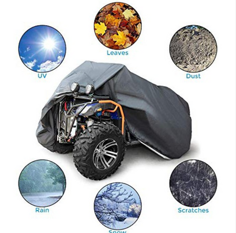 ATV Cover Large by DGT Agri (100 x 43 x 47 in), black outdoor storage cover shielding ATV from UV, rain, snow, dust.