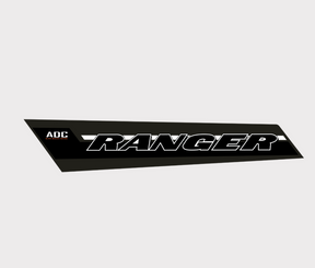 Sticker for Polaris Ranger rear-left, black with large white RANGER lettering and ADC logo