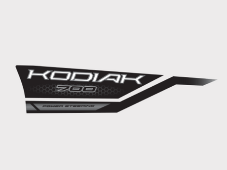 Sticker for Kodiak 700 left-hand tank, black and gray decal with Power Steering text