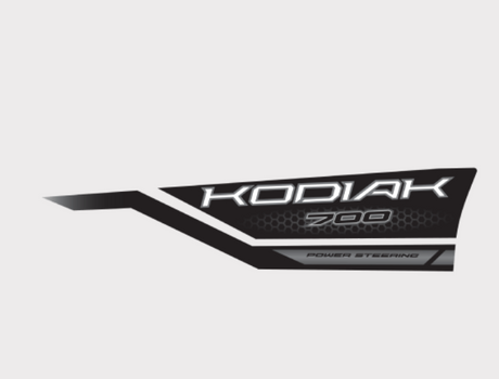 Sticker - R/H Tank - Yamaha Kodiak 700 decal in black and white with Power Steering text.