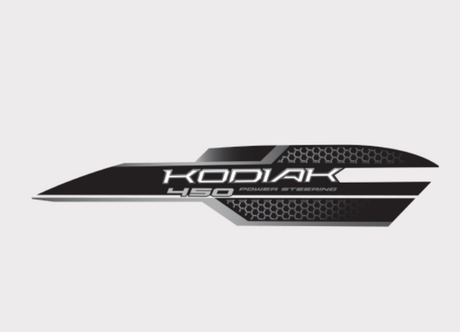 Sticker for Yamaha Kodiak 450 right-hand tank decal, black with white Kodiak 450 text and honeycomb pattern