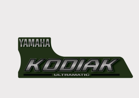 Sticker Tank L/H Yamaha Kodiak Ultramatic green with Yamaha logo and Kodiak Ultramatic lettering.