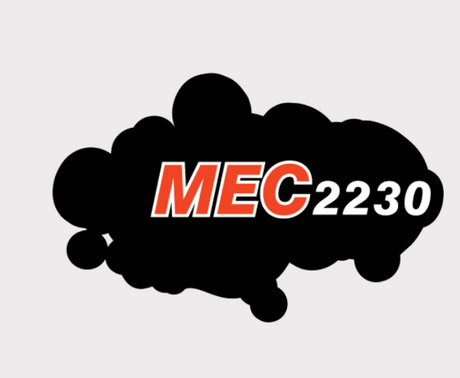 Sticker Kioti MEC2230; black cloud background with red MEC text