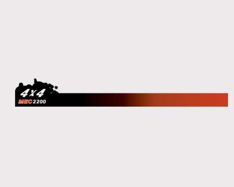 Sticker for Kioti Mec 2200 4×4, long black-to-red gradient bar with 4×4 MEC 2200 emblem.