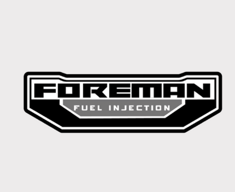 Sticker – rear LH Honda TRX500 Foreman FI badge, black and gray FOREMAN FUEL INJECTION logo by DGT Agri