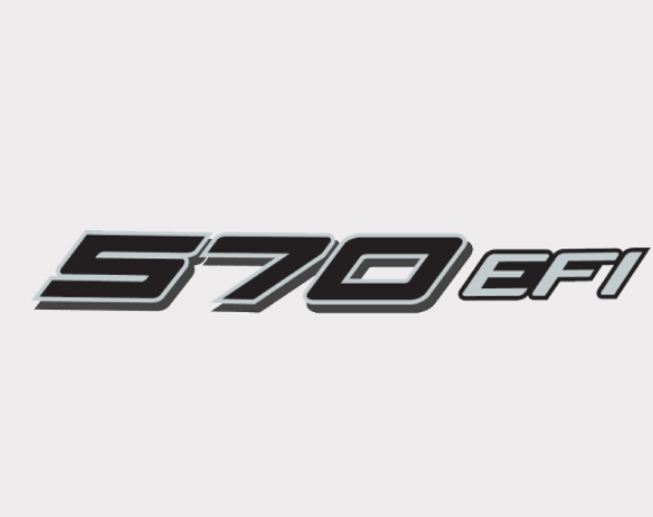Sticker hood decal with 570 EFI text, black with white outline for Polaris Ranger 570 (2014-2015)