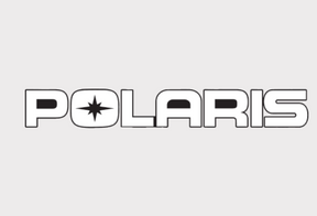 Polaris tailgate rear sticker with white background and black Polaris logo.