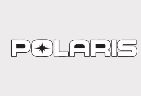 Polaris tailgate rear sticker with white background and black Polaris logo.