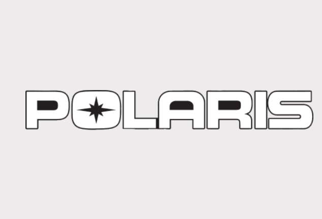 Polaris tailgate rear sticker with white background and black Polaris logo.