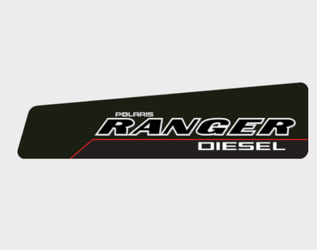 Sticker – Side L/H Polaris Ranger Diesel decal on black background with red accent