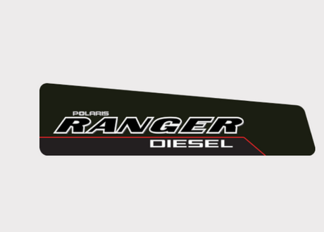 Sticker featuring Polaris Ranger Diesel logo on black background with white text and a red accent line