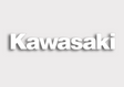 Sticker – white side logo featuring the Kawasaki wordmark; bold text on a light gray background.