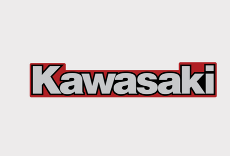 Sticker – Kawasaki side logo with red background and gray lettering