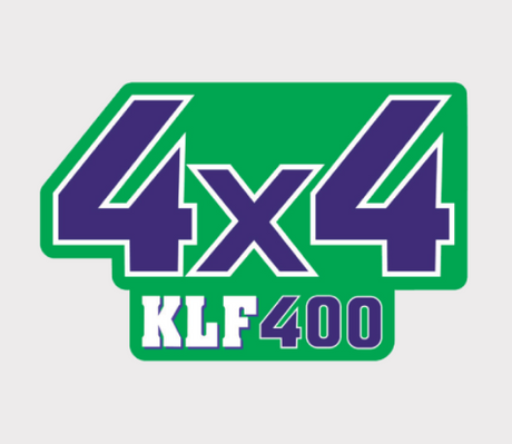Sticker lime green 4x4 KLF400 label with bold purple 4x4 and white KLF400 lettering