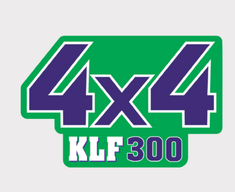 Sticker - lime green background with purple 4x4 KLF 300 decal.