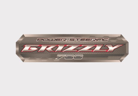 Sticker for Yamaha Grizzly 700 PS 2008 tank, right and left sides, bronze metallic with Power Steering Grizzly 700 logo.