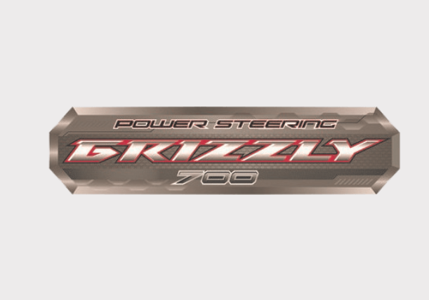 Sticker for Yamaha Grizzly 700 PS 2008 tank, right and left sides, bronze metallic with Power Steering Grizzly 700 logo.