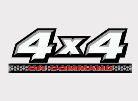 Sticker On Command 4x4 decal for Yamaha Grizzly 350/400, white 4x4 with black outline and red On Command bar