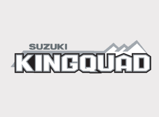 Sticker Suzuki KingQuad tank badge with large KINGQUAD lettering and mountain silhouette