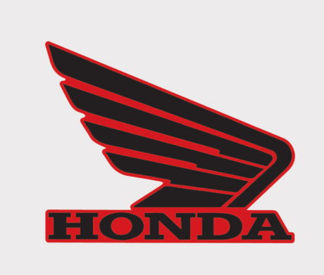 Sticker - Honda wing emblem with HONDA text, black wings with red outline, 107mm