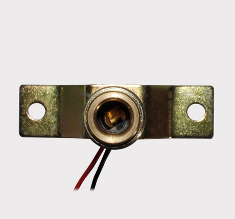 DIN pole mount base by DGT Agri; metal mounting plate with two screw holes and red and black wires