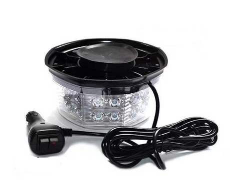 Warning light beacon, red/blue, 12-24V, 32W, DGT Agri; circular beacon with black base and power cable.