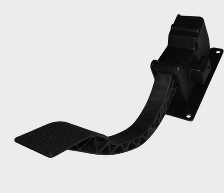 Electric throttle pedal for Polaris Ranger 570 (2015–2016), black plastic pedal with mounting bracket.