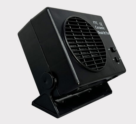 DGT Agri UTV cab heater, black compact unit with circular front grille and mounting bracket