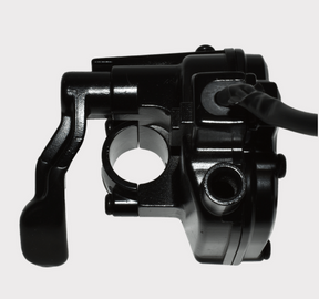 DGT Agri Thumb throttle assembly for Yamaha Blaster/Banshee, black metal with lever and cable.