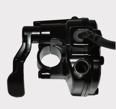 DGT Agri Thumb throttle assembly for Yamaha Blaster/Banshee, black metal with lever and cable.
