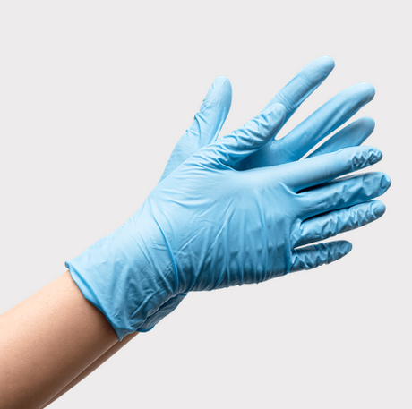 Synthetic stretch gloves, blue, medium size.