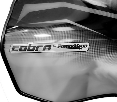 Cobra Pro-Tek universal ATV windscreen by PowerMadd, carbon-fiber finish with central headlight cut-out
