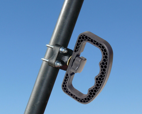 X Handle Utility Grab Handle mounted on a metal pole with a gray honeycomb-frame grip.