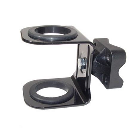 Torch holder mounting bracket for Rack Rider ATV by DGT Agri; black metal clamp with dual circular torch slots.