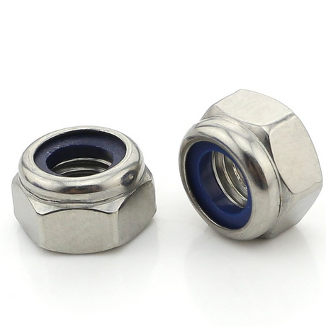 Nuts – Nyloc, 12mm AF17, P1.25, blue nylon insert, 2 nuts shown, by DGT Agri