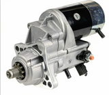 Denso gear reduction starter motor, 12V 2.5kW for John Deere tractors; silver aluminum housing, black motor body