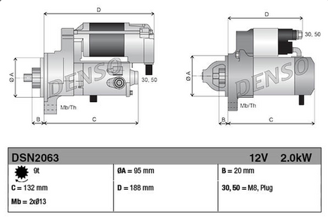 Denso gear-reduction starter motor, 12V 2.0kW for Isuzu, machinery starters