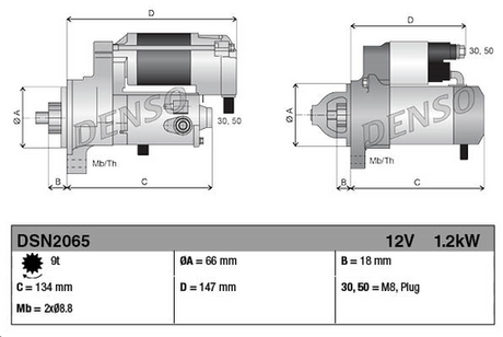 Denso gear reduction starter motor, 12V 1.2kW compatible with Kubota KX36-3, RT100.