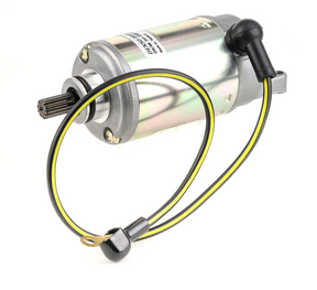 Denso starter motor, 12V 0.7kW, Kawasaki 21163-1211, metal cylindrical body with black and yellow lead wires.