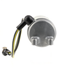 Denso starter motor, 12V 0.7kW, silver metal body with black-yellow wiring.