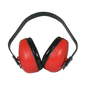 Ear Defenders – Adjustable Headband by DGT Agri; red padded earmuffs for work safety protective gear.
