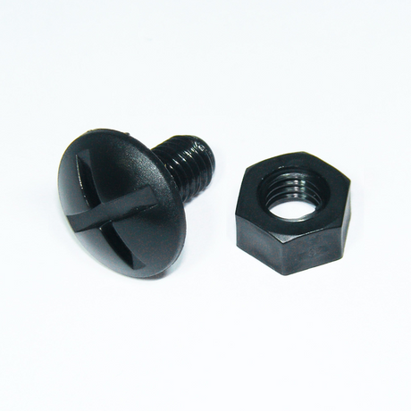 ATV mudguard fasteners; black plastic bolt and hex nut shown as a 2-piece set for secure fender mounting.