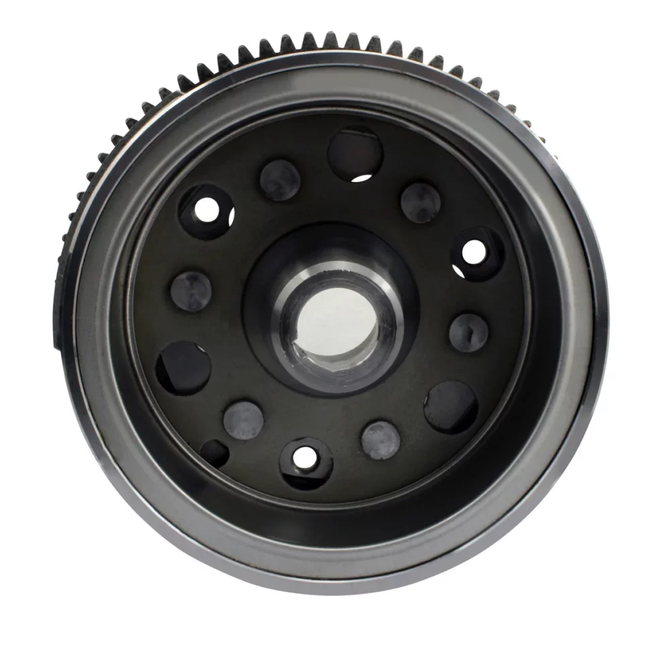 Flywheel and ring gear for Yamaha YFM 600 Grizzly (1998–2001), black steel with toothed outer ring and central bore