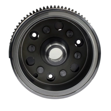 Flywheel and ring gear for Yamaha YFM 600 Grizzly (1998–2001), black steel with toothed outer ring and central bore