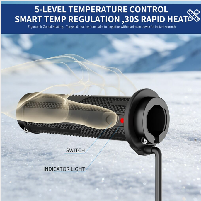 Hyper Heated Grips for ATV 22mm clamp-on by DGT Agri with thumb warmer and indicator light